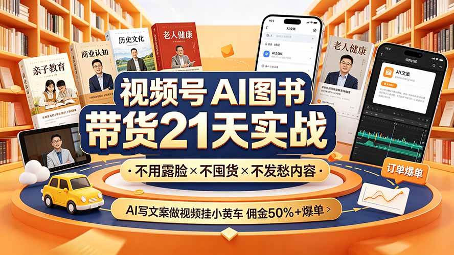 （19476期）视频号AI图书带货21天实战：不用露脸×不囤货×不发愁内容，AI写文案做视频挂小黄车，佣金50%+爆单-汇课新知资源网