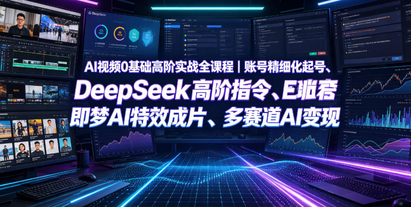 AI视频0基础高阶实战全课程|账号精细化起号、DeepSeek高阶指令、即梦AI特效成片、多赛道AI短视频量产变现-汇课新知资源网