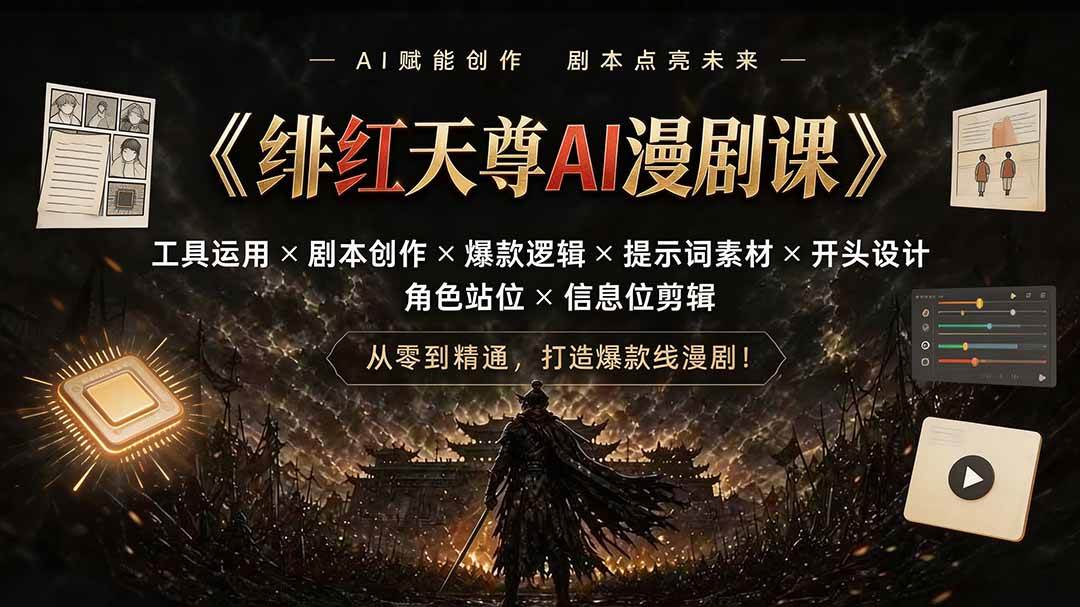 (19597期)绯红天尊AI漫剧课|工具运用×剧本创作×爆款逻辑×提示词素材×开头设计×角色站位×信息位剪辑-汇课新知资源网