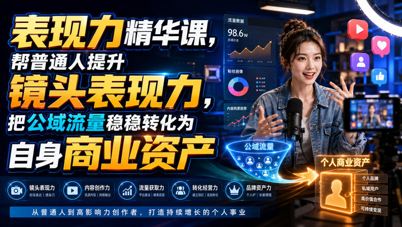 表现力精华课,帮普通人提升镜头表现力,把公域流量稳稳转化为自身商业资产-汇课新知资源网