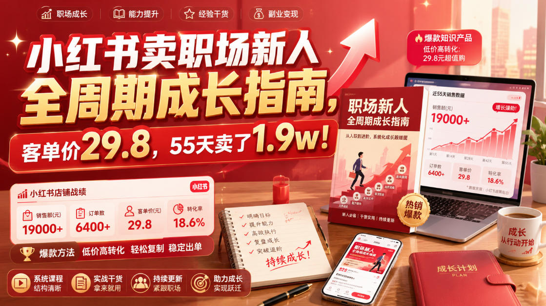 小红书卖职场新人全周期成长指南，客单价29.8，55天卖了1.9w！-汇课新知资源网