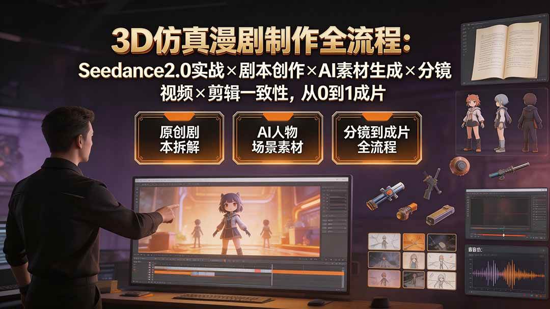 （19341期）3D仿真漫剧制作全流程：Seedance2.0实战×剧本创作×AI素材生成×分镜视频×剪辑一致性，从0到1成片-汇课新知资源网