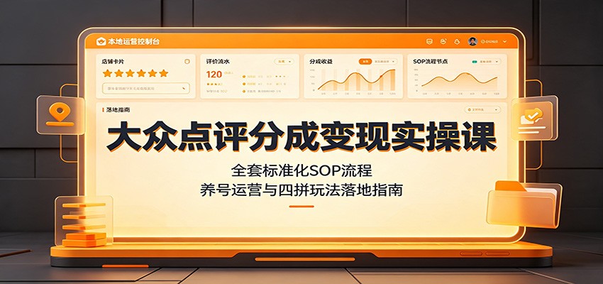 大众点评分成变现实操课:全套标准化SOP流程,养号运营与四拼玩法落地指南-汇课新知资源网