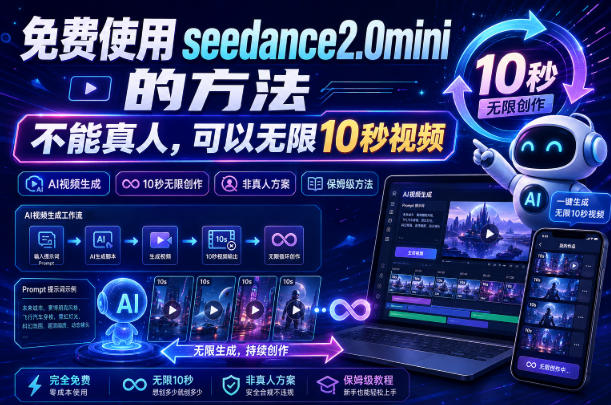 免费使用seedance2.0mini的方法,不能真人,可以无限10秒视频,9图+3音频参考-汇课新知资源网