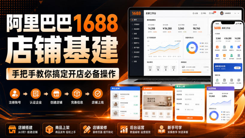 阿里巴巴1688店铺基建,手把手教你搞定开店必备操作(更新8月)-汇课新知资源网