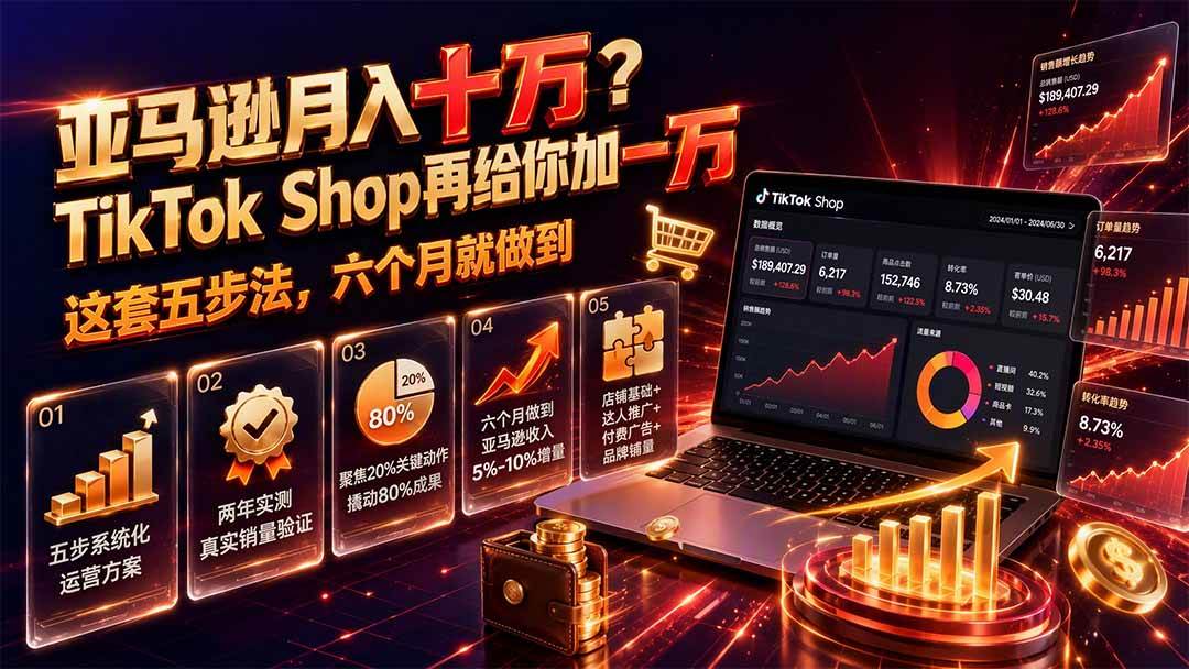 (19643期)亚马逊月入十万?TikTok Shop再给你加一万——这套五步法,六个月就做到【原创双语字幕】-汇课新知资源网