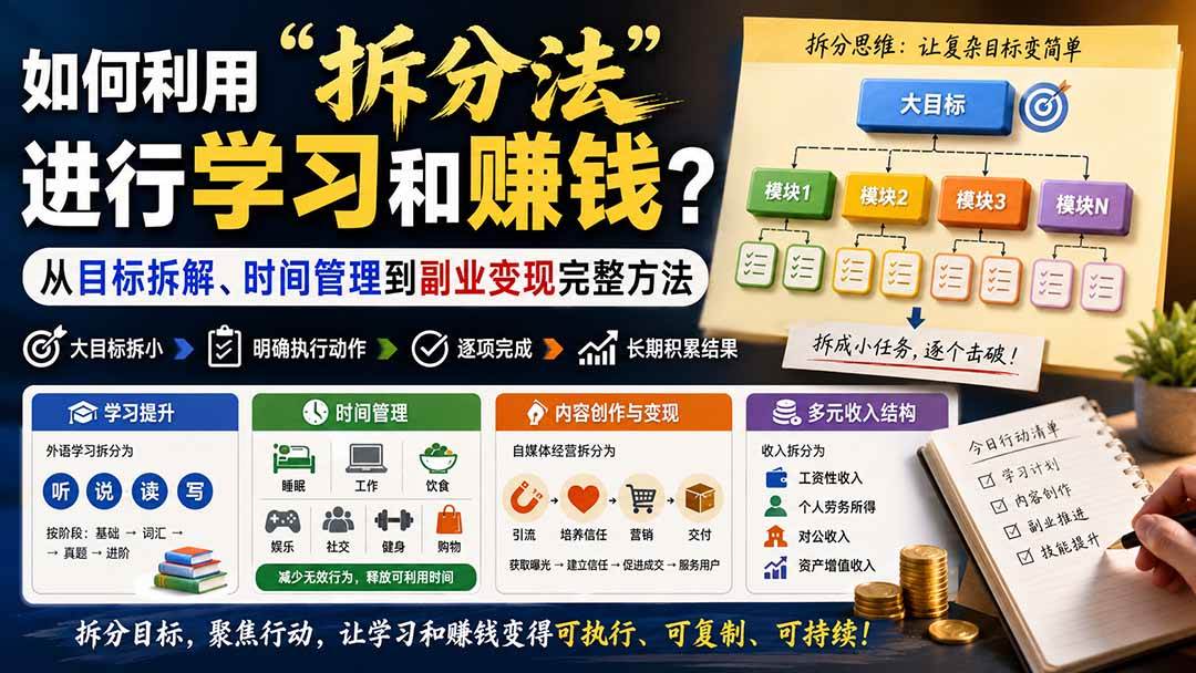 （20022期）付费文章：如何利用“拆分法”进行学习和賺钱？从目标拆解、时间管理到副业变现完整方法-汇课新知资源网