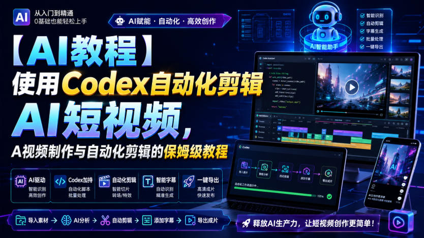 【AI教程】使用Codex自动化剪辑AI短视频,AI视频制作与自动化剪辑的保姆级教程-汇课新知资源网
