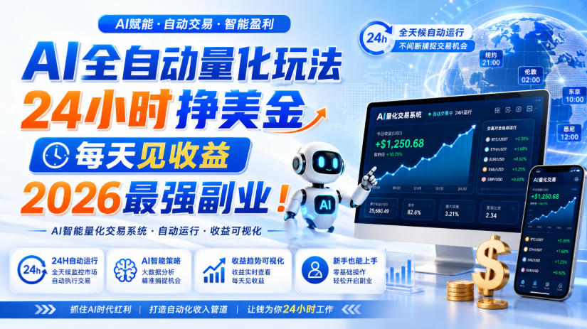 AI全自动量化玩法，24小时挣美金，每天见收益，2026最强副业！【揭秘】-汇课新知资源网