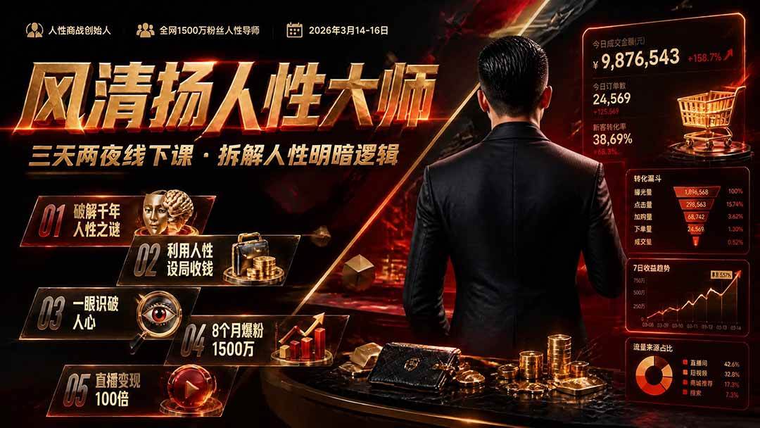 (19676期)风清扬人性大师-三天两夜3月14-16线下课2026年|拆解人性明暗逻辑,识人避坑,千万粉涨粉+直播百倍变现实战教学-汇课新知资源网