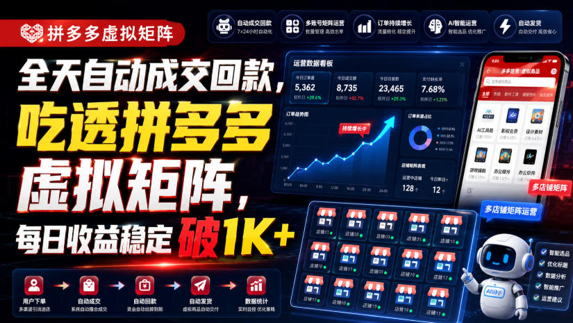 全天自动成交回款，吃透拼多多虚拟矩阵，每日收益稳定破1K+【揭秘】-汇课新知资源网