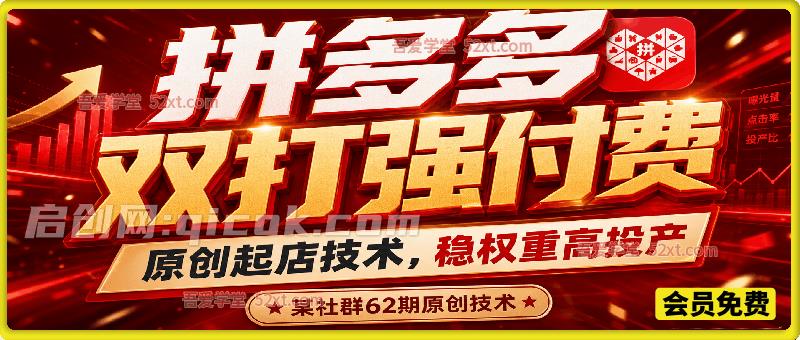 拼多多双打强付费，原创起店技术，稳权重高投产，某社群62期原创技术-汇课新知资源网