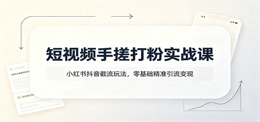 短视频手搓打粉实战课:小红书抖音截流玩法,零基础精准引流变现-汇课新知资源网