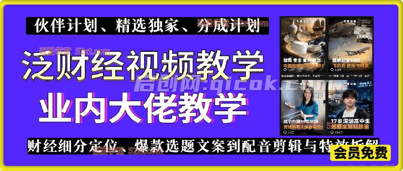 短视频泛财经赛道教学，业内大佬教学，财经细分定位、爆款选题文案到配音剪辑与特效拆解全流程