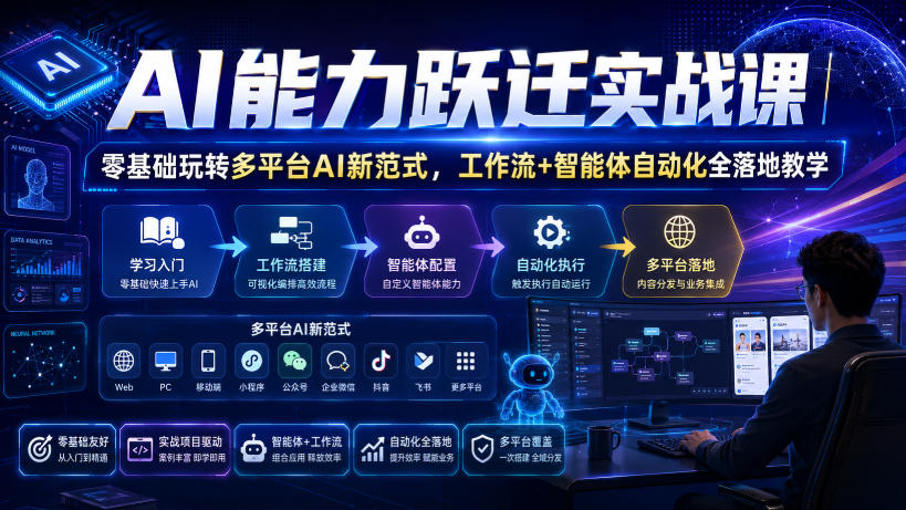AI能力跃迁实战课|零基础玩转多平台AI新范式,工作流+智能体自动化全落地教学-汇课新知资源网