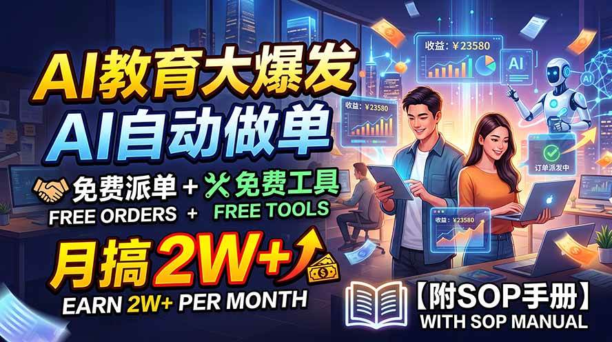 （19731期）AI教育大爆发，AI自动做单，免费派单+免费工具，月搞2W+【附SOP手册】-汇课新知资源网