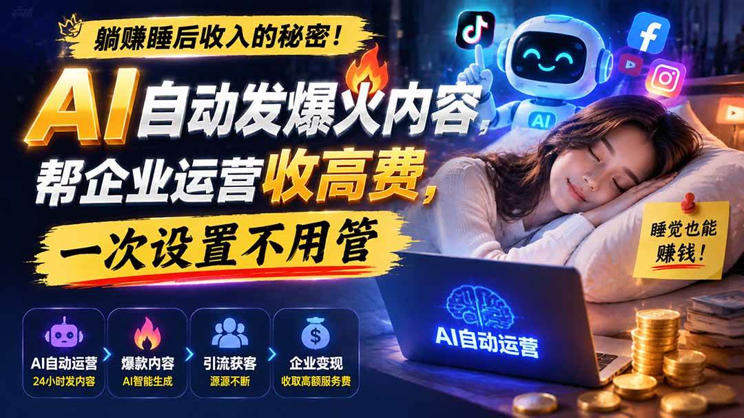 （19826期）躺赚睡后收入的秘密！AI 自动发爆火内容，帮企业运营收高费，一次设置不用管【原创双语字幕】-汇课新知资源网