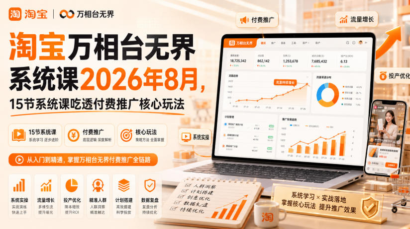 淘宝万相台无界系统课2026年8月，15节系统课吃透付费推广核心玩法-汇课新知资源网
