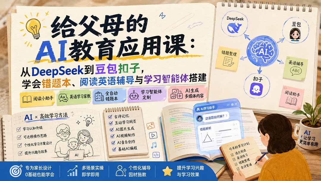 (19890期)给父母的AI教育应用课:从DeepSeek到豆包扣子,学会错题本、阅读英语辅导与学习智能体搭建-汇课新知资源网