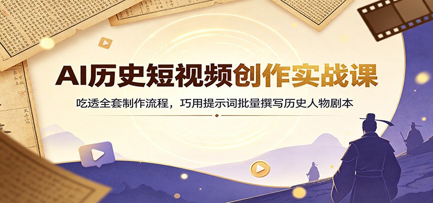 AI历史短视频创作实战课:吃透全套制作流程,巧用提示词批量撰写历史人物剧本-汇课新知资源网