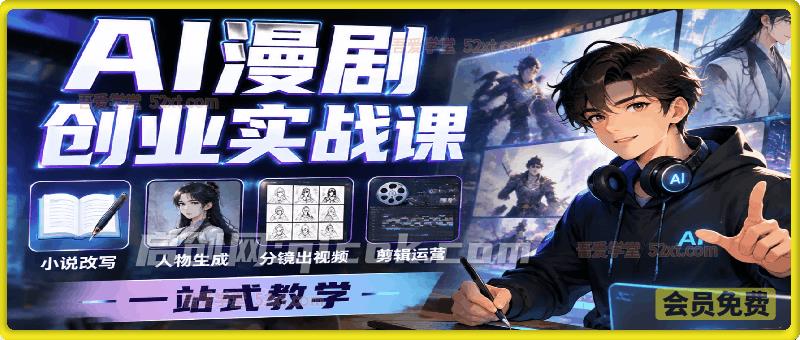 AI漫剧创业实战课,小说改写、人物生成、分镜出视频、剪辑运营一站式教学-汇课新知资源网