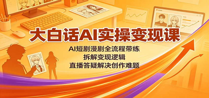大白话AI实操变现课:AI短剧漫剧全流程带练,拆解变现逻辑,直播答疑解决创作难题-汇课新知资源网