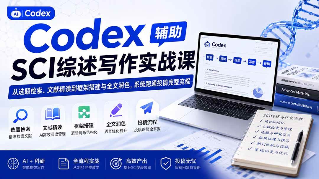 （19751期）Codex辅助SCI综述写作实战课——从选题检索、文献精读到框架搭建与全文润色，系统跑通投稿完整流程-汇课新知资源网