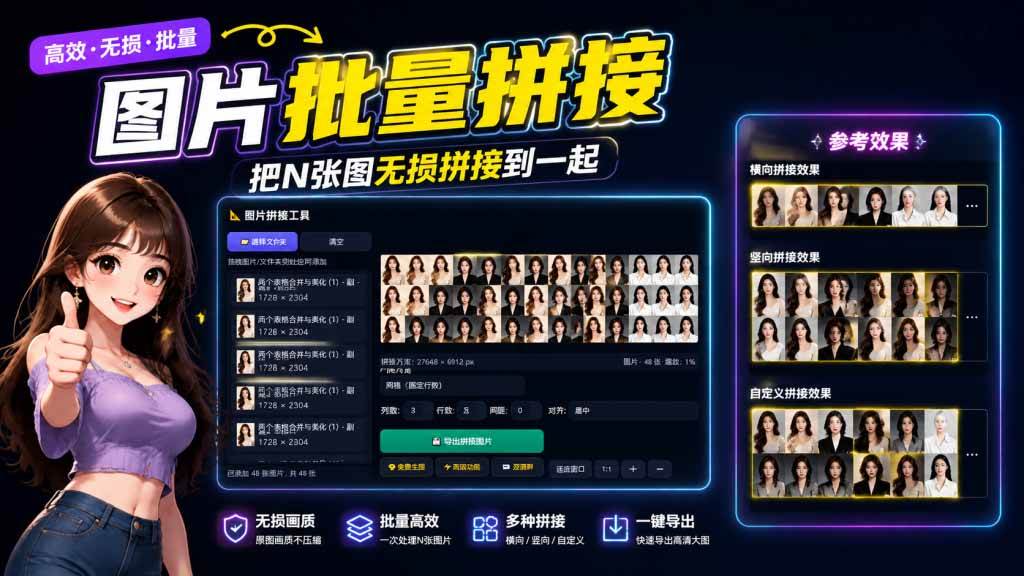 （20005期）图片批量拼接，把N张图无损拼接到一起，支持横向、竖向、自定义等功能-汇课新知资源网