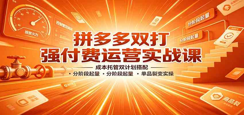 拼多多双打强付费运营实战课:成本托管双计划搭配,分阶段起量,单品裂变实操-汇课新知资源网