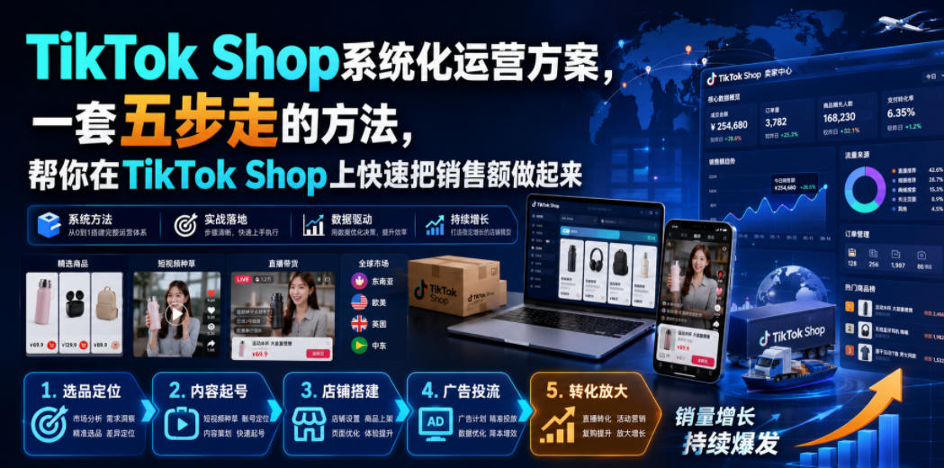 TikTok Shop系统化运营方案,一套五步走的方法,帮你在TikTok Shop上快速把销售额做起来【原创双语字幕】-汇课新知资源网
