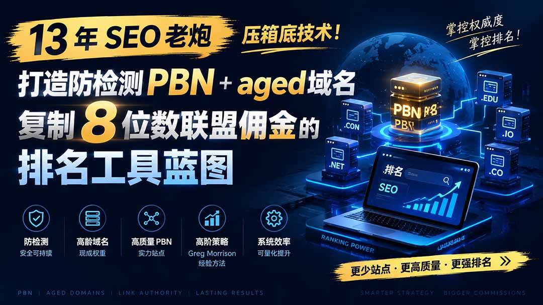 （19824期）13 年 SEO 老炮压箱底技术！打造防检测 PBN+aged 域名，复制 8 位数联盟佣金的排名工具蓝图【原创双语字幕】-汇课新知资源网
