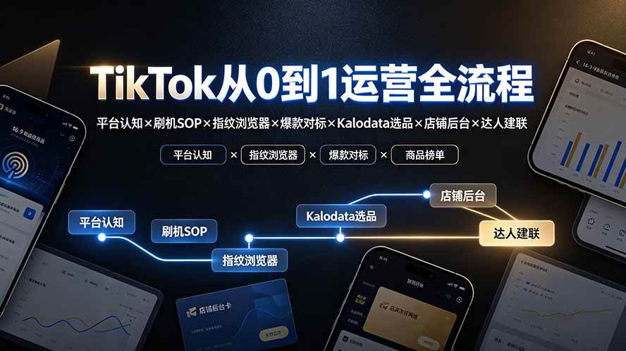 （19830期）TikTok从0到1运营全流程-更新：平台认知×刷机SOP×指纹浏览器×爆款对标×Kalodata选品×店铺后台×达人建联-汇课新知资源网