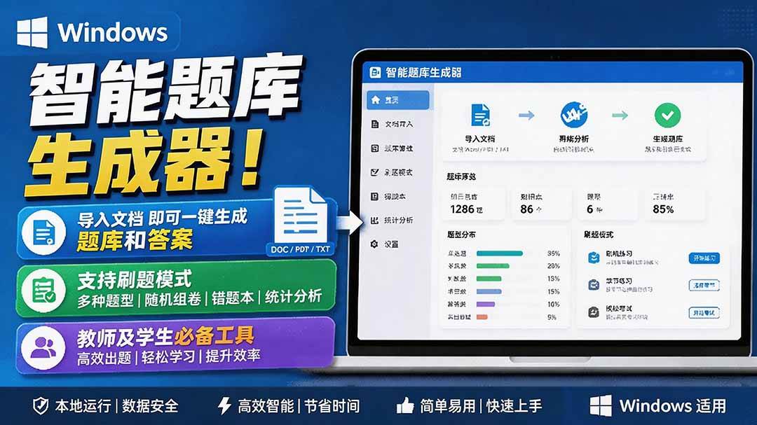 (19855期)Windows 智能题库刷题软件!导入文档一键生成题库和答案,并支持刷题模式,教师及学生必备工具 原创-汇课新知资源网