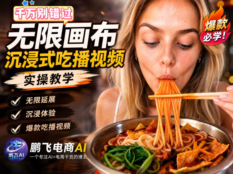 保姆级教程|用AI无线画布做沉浸式吃播,3步直接出片,无线画布工作流,操作简单好上手-汇课新知资源网