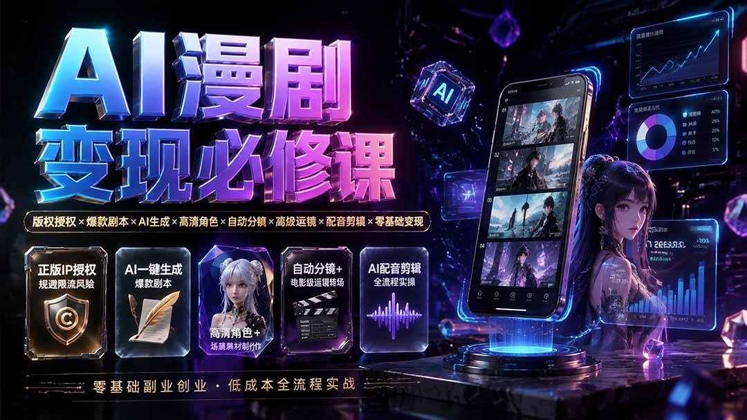 (19664期)AI漫剧变现必修课:版权授权×爆款剧本×AI生成×高清角色×自动分镜×高级运镜×配音剪辑×零基础变现-汇课新知资源网