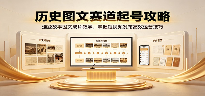 历史图文赛道起号攻略:选题故事图文成片教学,掌握短视频发布高效运营技巧-汇课新知资源网