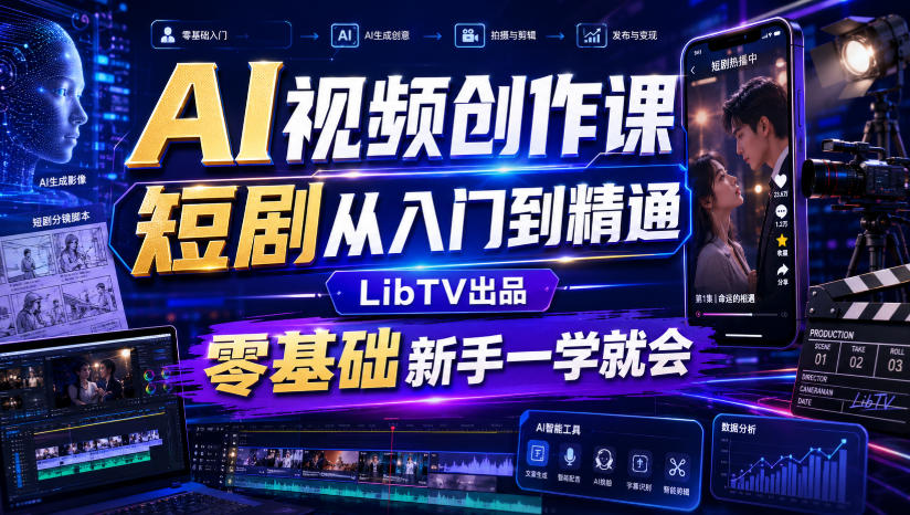 AI视频创作课，短剧从入门到精通，LibTV出品，零基础新手一学就会-汇课新知资源网