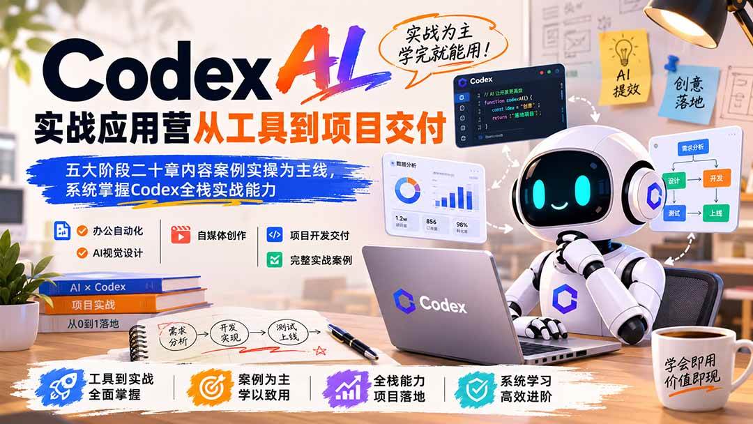 (19854期)Codex AI实战应用营从工具到项目交付;五大阶段二十章内容案例实操为主线,系统掌握Codex全栈实战能力-汇课新知资源网