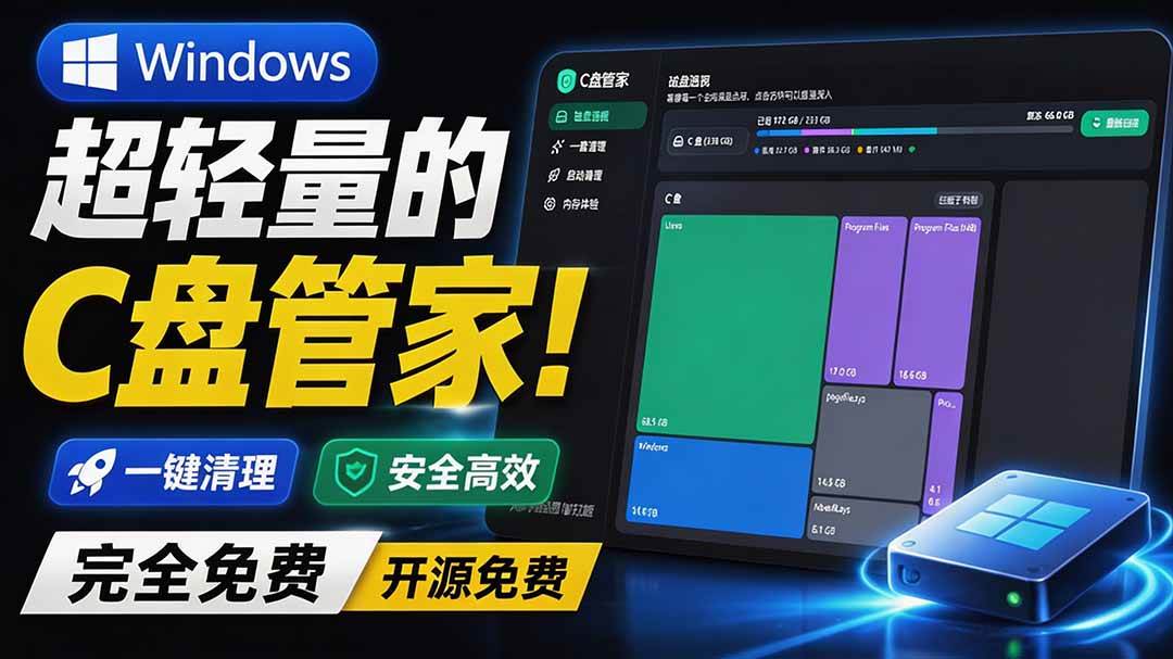 (19750期)Windows 超轻量的C盘管家!超级有特点,支持磁盘分析及清理提醒,2M大小体积,完全免费 C盘管家-汇课新知资源网