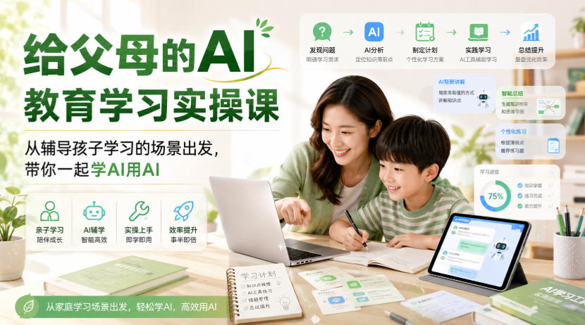 给父母的AI教育学习实操课,从辅导孩子学习的场景出发,带你一起学AI用AI-汇课新知资源网