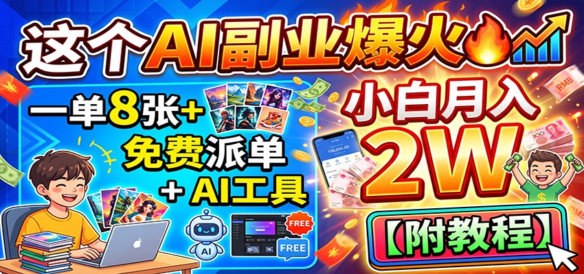 这个AI副业爆火!一单8张+,免费派单+AI工具,小白月入2W【附教程】-汇课新知资源网