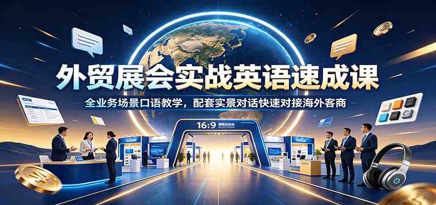 外贸展会实战英语速成课:全业务场景口语教学,配套实景对话快速对接海外客商-汇课新知资源网
