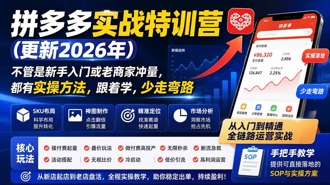 （20010期）拼多多实战特训营(更新26年0822)：不管是新手入门或老商家冲量，都有实操方法，跟着学，少走弯路-汇课新知资源网