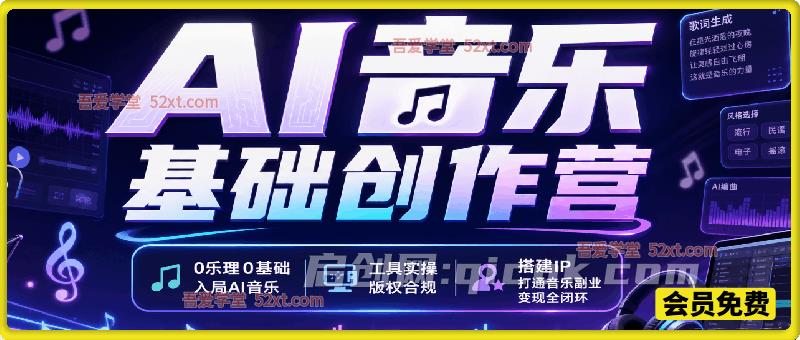 AI音乐基础创作营，0乐理0基础入局AI音乐，工具实操版权合规，搭建IP打通音乐副业变现全闭环