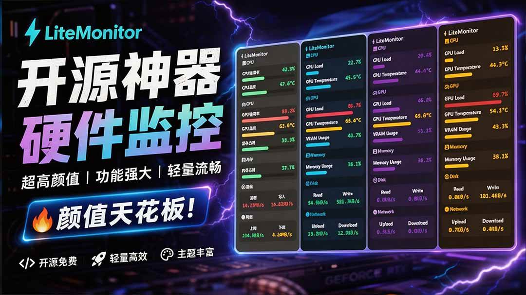 (20245期)Github超过3.3K Stars!电脑桌面硬件监控工具,界面好看又好用,实时CPU/GPU/网速实时显示 LiteMonitor-汇课新知资源网