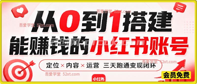 从0到1搭建能赚钱的小红书账号，定位×内容×运营三天跑通变现闭环