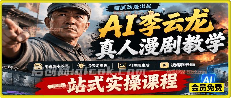 AI李云龙真人漫剧教学【猫腻动漫出品】，小说剧本改写、提示词推理、AI生图生成、视频剪辑封面，一站式实操课程
