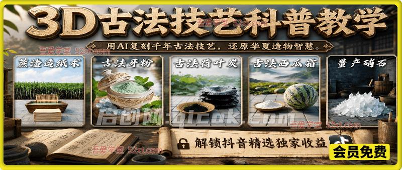 3D古法技艺科普教学，用AI复刻千年古法技艺，还原华夏造物智慧，解锁抖音精选独家收益