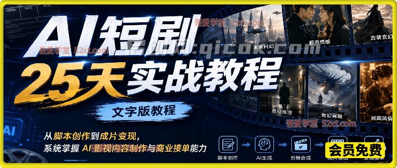 AI短剧25天实战教程(文字版教程),从脚本创作到成片变现,系统掌握 AI 影视内容制作与商业接单能力-汇课新知资源网