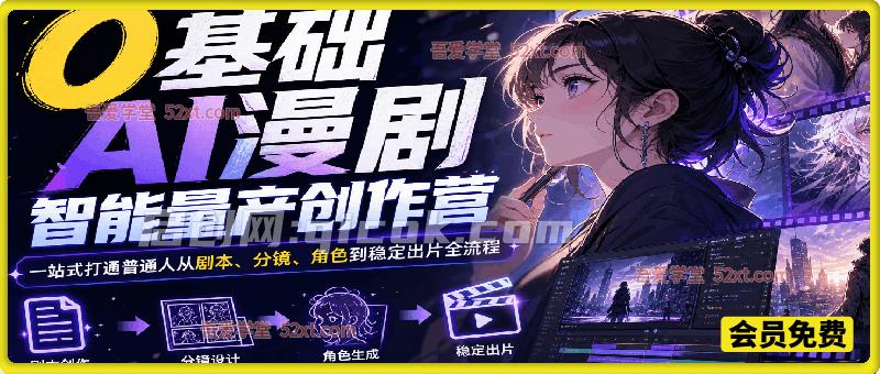 零基础AI漫剧智能量产创作营，剧本分镜角色音频后期全教学，普通人掌握AI工具实现高效出片变现